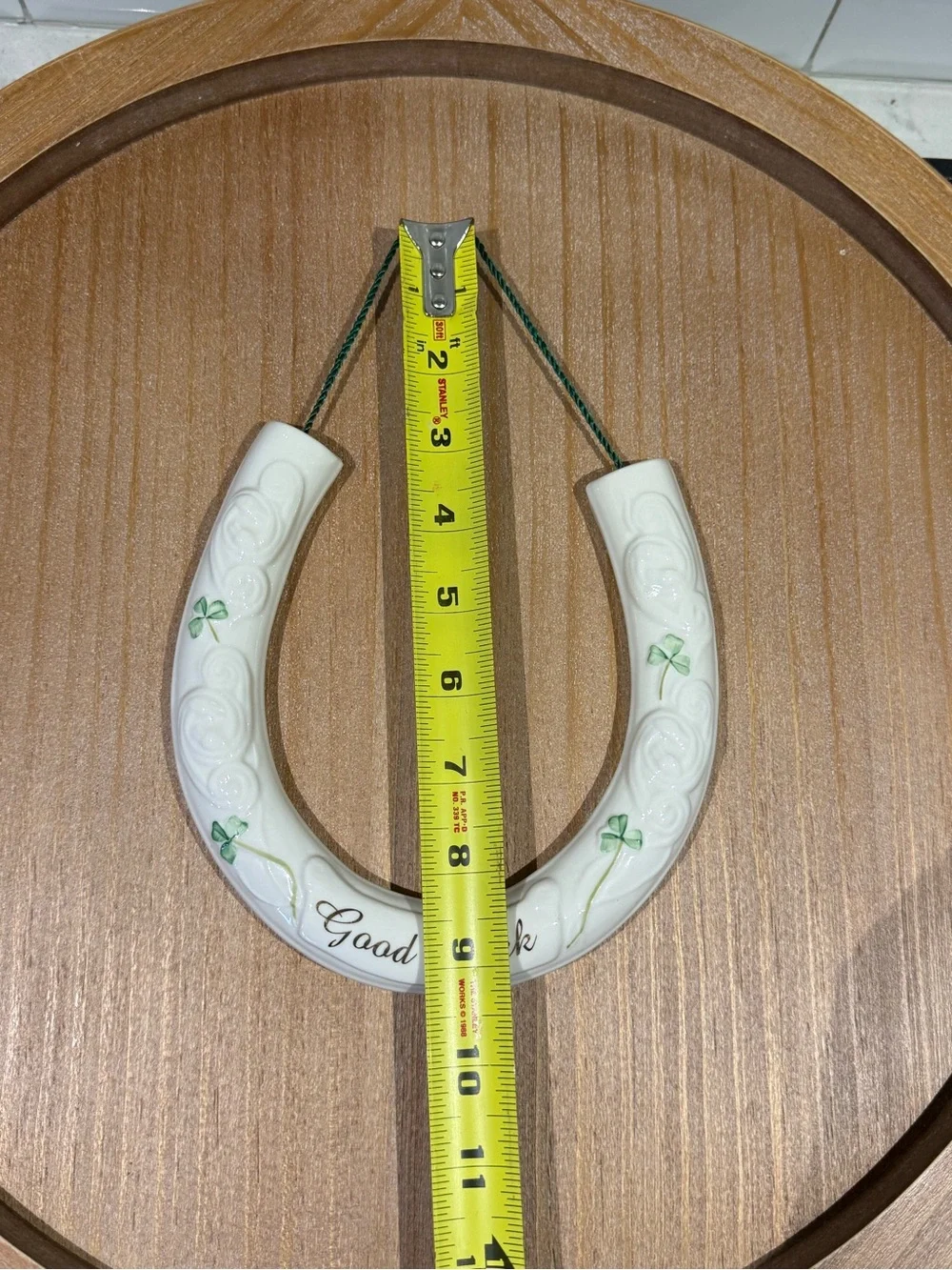 Belleek Good Luck White Ceramic Horseshoe Wall Decor with Green Accents